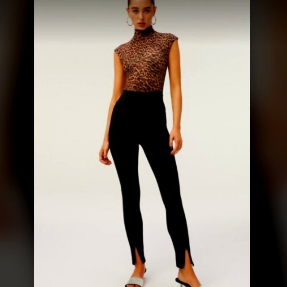 Good American Black High-Rise Skinny Pants with Front Ankle Slits